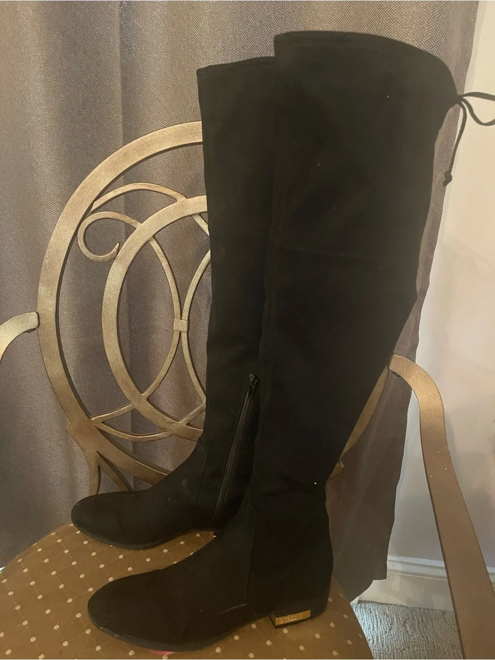Guess Black Over-the-Knee Suede-Look Boots with Subtle Metallic Heel